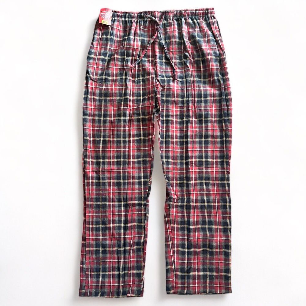 Men's Pajama PJ Lounge Pants Red Gray Plaid Flannel Pockets Button Fly 2X